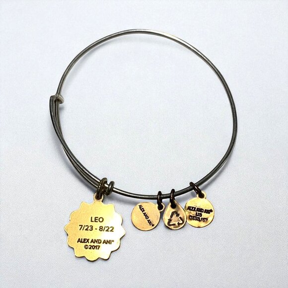Alex and Ani Leo Zodiac Charm Bangle Silver Bangle Gold Charms Expands 2"- 3.5" - Picture 2 of 3